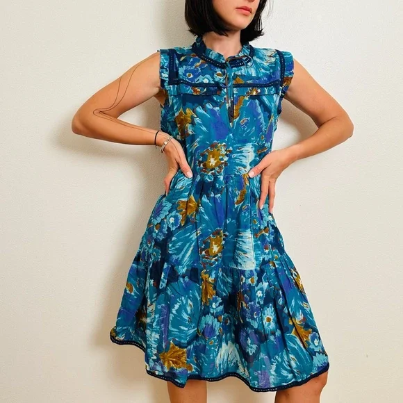 Sundance Baby Doll Dress Tiered Sleeveless Boho Floral Sleeveless - Picture 1 of 10